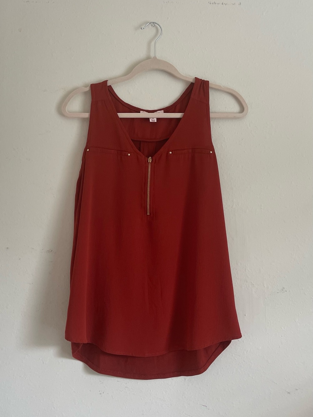 Tempted Sleeveless Zip Front Tank - Rust